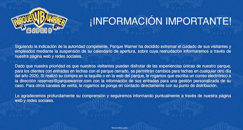 Información actualizada sobre el funcionamiento de Parque Warner